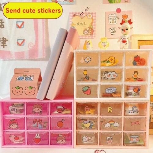 W&G Transparent Nine Grid Drawer Storage Box Organizer for Nail Supplies Cosmetic Jewelry Plastic Makeup Case Kawaii Home Decor