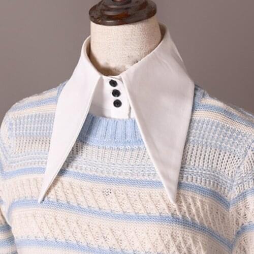 Q1FA Women Vintage Wide Lapel White False Fake Collar Button Down Detachable Half Top Blouse Adjustable Decorative Dickey