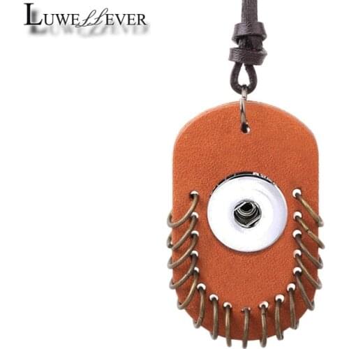 Adjustable Handmade Genuine Leather Necklace 310 Light Brown Fit 12mm 18mm Button Interchangeable Charm Jewelry Women Men Gift