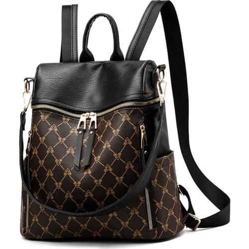 Yellow Backpack PU Leather Peppy Style High Capacity Double Shoulder Bag Stylish Khaki Vintage Backpack Theft Prevention