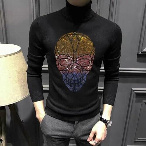 Oversized Mens Turtleneck Sweater Personality Skull Pattern Sweatshirt Brand Trendy Casual Handsome Winter Pullover