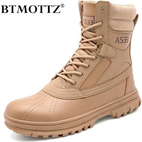 Military Boots Men Leather Wear-resisting Waterproof Mens Hiking Boots Outdoor Motorcycle Boots Desert Tactical Mens Boots Botas