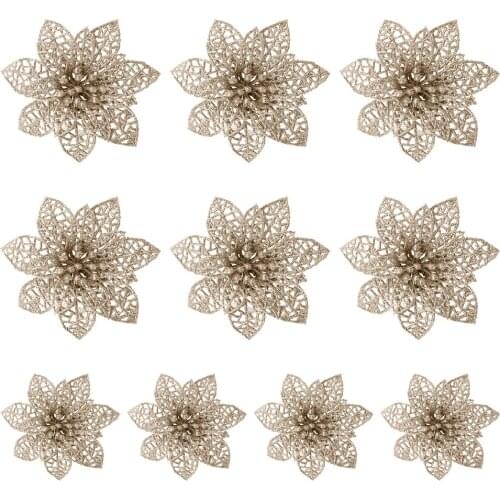 Weihnachtsblume Christmas Decorations Fake Flowers Hohle Weihnachtsblumen 10 Pcs Hohlblumen Für Familienfeiern Gold Hollow Clip