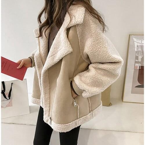 Jaqueta Feminina 2020 Winter Simple Loose Locomotive Womens short Lamb Velvet Coat Solid Color Thicken Ladies Outerwear Z593