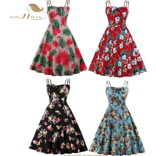 SISHION Summer backless spaghetti female beach dress SP1058 cotton retro swing floral print dress