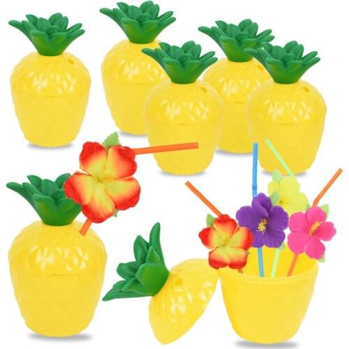 1pc Pineapple Coconut Drinking Cup Tropical Summer Hawaiian Beach Party Luau Flamingo Decoration Juice Party Cups With Straws