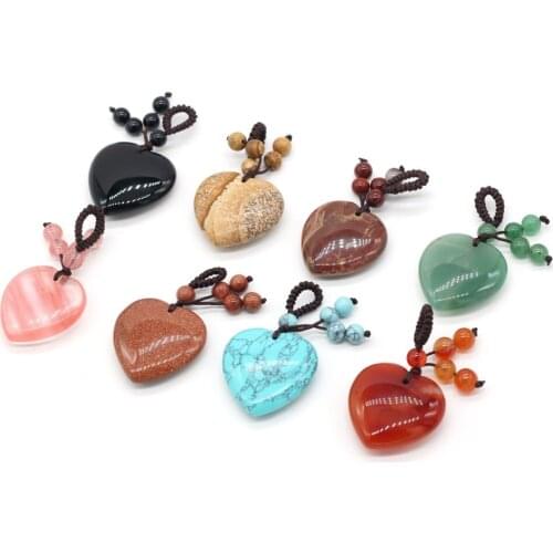 1pcs Natural Stone Agates Crystal Opal Green Aventurine Rose Quartzs Key Chain Charm Pendant for Women Jewelry Gift Size 30x30mm