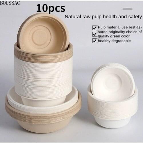 10pcs natural wheat straw disposable paper tray pulp environmental protection degradable dinner plate picnic barbecue pastry tra