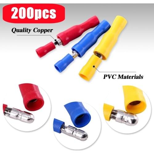 200pcs Insulating Wire Connector Male Female Bullet Shaped Crimp Terminal Electrician Home Improvement Electrical Accessories