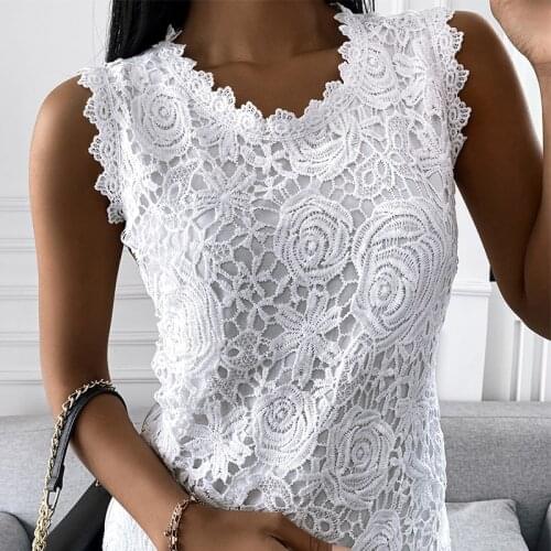 2021 New Ladies Fashion Lace Jacquard Sleeveless Casual Slim Women Summer Fashion T-Shirt V-Neck Plus Size 5XL Floral Vest