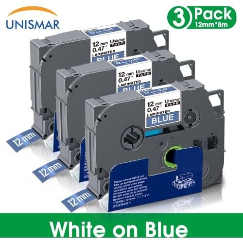 3PK White on Blue TZe-535 12mm Laminated Tape Printer Robbon TZe-231 Black on White Use for Brother P-touch Label Maker PT-E500