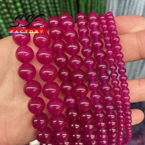 6 8 10 12 14MM Purple Red Jades Chalcedony Beads Round Loose Spacer Beads DIY Bracelet Accessories For Jewelry Making 15" Strand