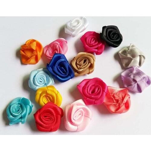 50pcs 20mm Mini Handmade Satin Rose Ribbon Rosettes Fabric Flower Bow Appliques For Wedding Decoration Craft Sewing Accessories