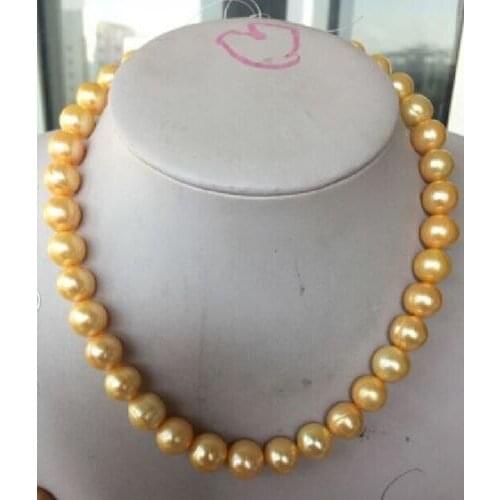 Free shipping >>>>>VERY CHARMING 13-15MM SOUTH SEA YELLOW NATURAL PEARL NECKLACE 17" NEW- GOLD CLASP