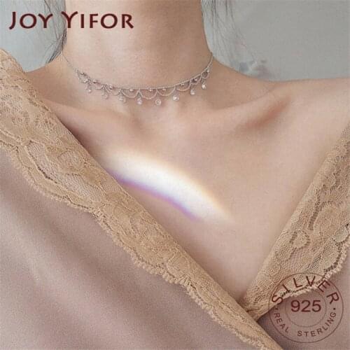 Simple Sweet 925 sterling Silver Necklace Collar Necklace Female CZ Zircon Clavicle Chain Wedding Party Jewelry Gift