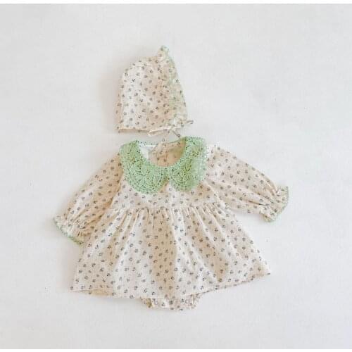 Sweet mint lace collar newborn baby girls romper long sleeve infant baby jumpsuit toddler girls overalls children clothing set