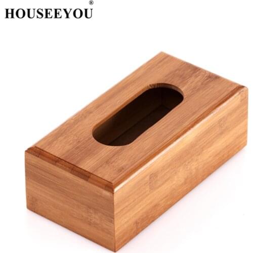 HOUSEEYOU Simple Paper Towel Boxes Napkins Dispenser Storage Bamboo Wood Drawer Home Kitchen Car Bar Restaurant Table Decoration