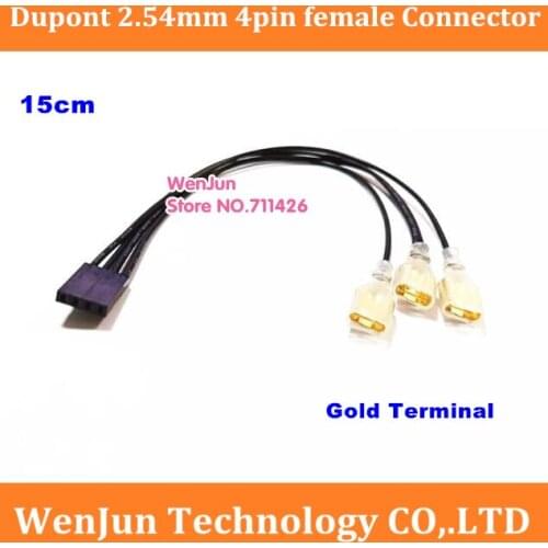 Customized order 15cm long one side Dupont 2.54mm female 4p other side 3 connectors to terminal copper with tin plated -250pcs