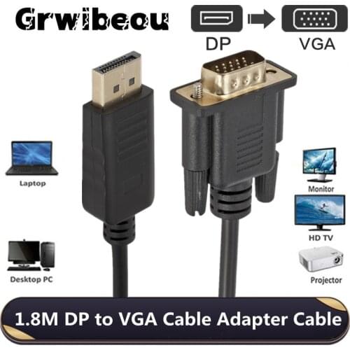 Grwibeou 1080P DisplayPort DP To VGA 1.8m Cable Male to Male Displayport vga Connection Adapter for HDTV PC Laptop Projector