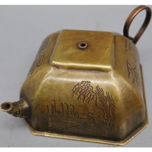 China brass archaize landscape teapot crafts statue