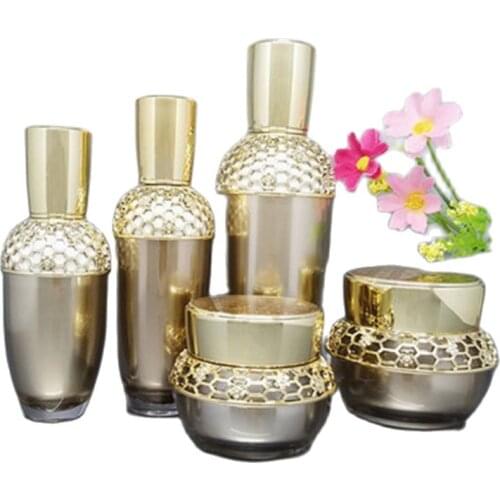 Comestic Containers Gold Acrylic Cream Jar Lotion Pump Bottle Top Grade Empty Bottle Suit 30g 50g 30ml 60ml 120ml 10Pcs/Lot