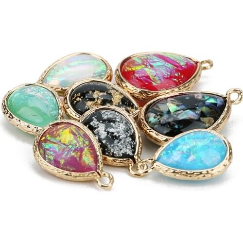 LOULEUR 8 Colors Natural Stone Pendant Water Drop Shine Resin Crystal For Diy Charm Necklaces For Women Jewelry Making Finding
