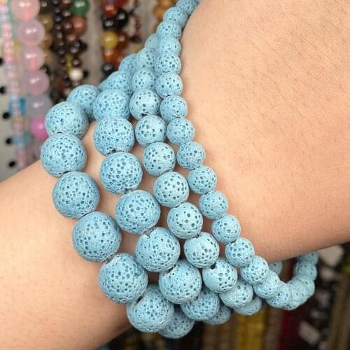 6-12mm Dull Polish Natural Lake Blue Volcanic Rock Lava Stone Loose Spacer Matte Beads For Jewelry Making Diy Accessories 15