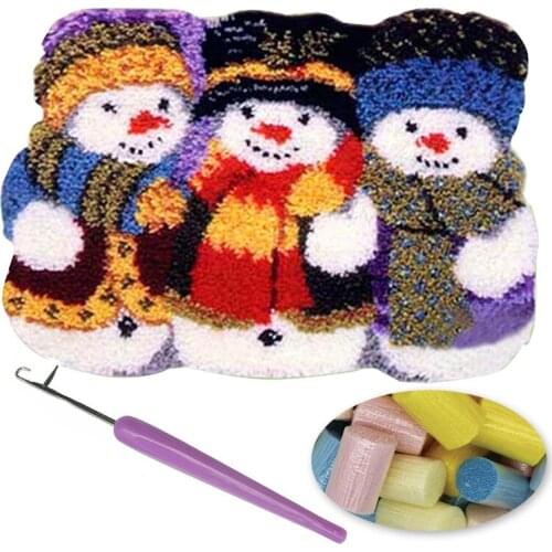 Snowman Latch Hook Rug Kits DIY Craft Needle Carpet Embroidery Set Needlework Knitting Carpet Latch Hook Kit
