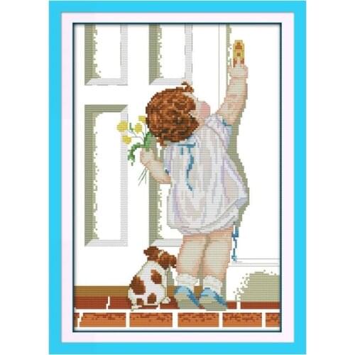 The flower sending girl cross stitch kit people 18ct 14ct 11ct count print canvas stitches embroidery DIY handmade needlework
