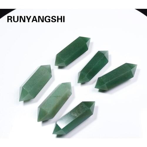 Runyangshi 1pc Natural green Crystal 50MM 100% Aventurine Quartz Crystal Stone Point Healing Hexagonal Wand Treatment Stone