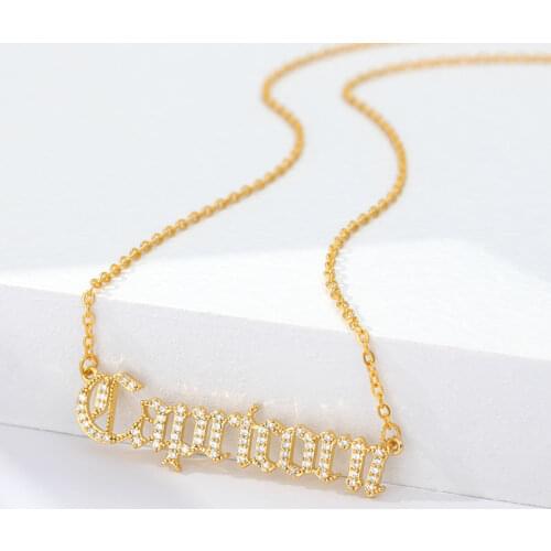 Cubic Zirconia Constellation Necklace Horoscope Jewelry 12 Zodiac Crystal Pendant Old English Letters Necklace Women Virgo Leo