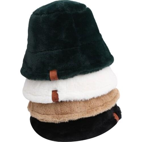 Brand New Faux Fur Winter Panama Hats Women Outdoor Sunscreen Bucket Hat Female Fashion Letter Embroidery Basin Cap Sun Caps