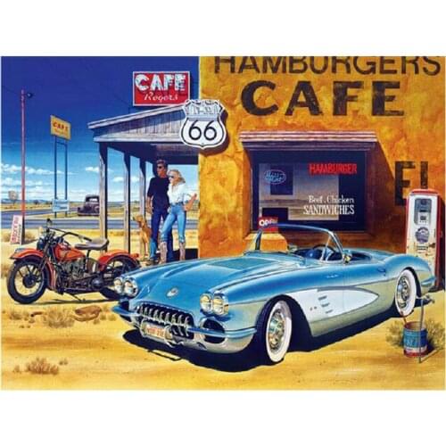 Full square Diamond Painting landscape Diamond Embroidery Car filling station Mosaic Pattern Home Decoration DIY Paintings GH504