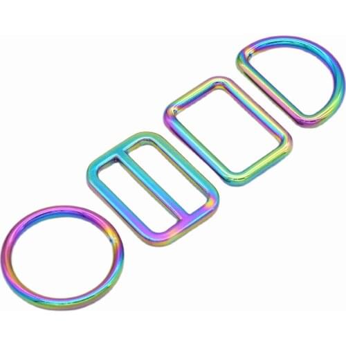 25mm Rainbow D ring O Ring Rectangle Buckle Strap Buckle Slide Buckles Adjustable Metal Purse Bag Buckle Handbag Webbing Making