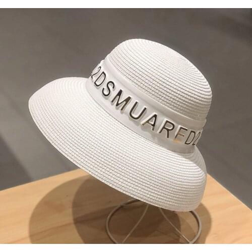 Bucket hat flat top letters summer ladies sun hat ladies straw hat fedora hat British style men and women hat letters Panama