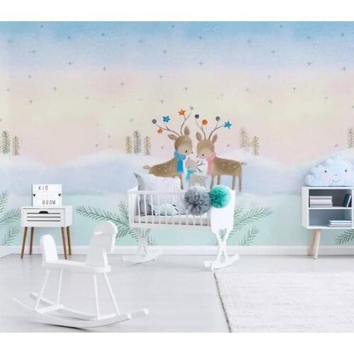 Nordic contracted hand-painted cartoon animal elk children room bedroom living room background wall