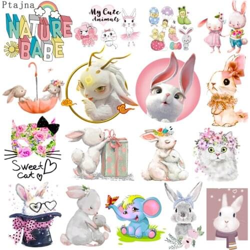 Prajna Iron On Transfer Patches Rabbit Series Patch Thermal Sticker Iron On Patches Clothing Baby Heat Transfer Cartoon Applique