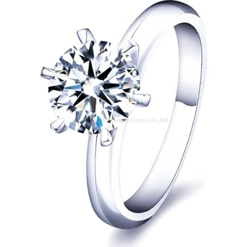 Tianyu Gems Moissanite Solitaire Ring Silver Classic Jewelry Round Wedding Party Diamond Ring Band 0.5/0.6/1/1.5/2/3ct for Women