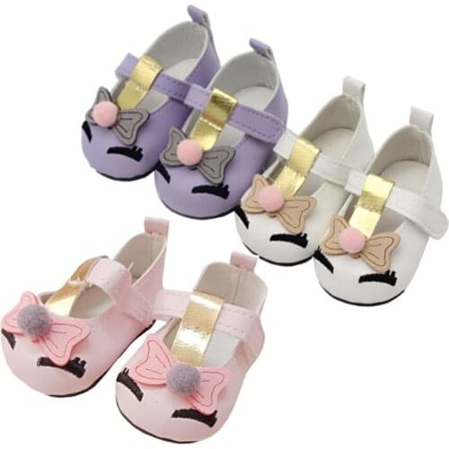 1Pair PU Bow Doll Shoes for 18Inch 45cm Girl Doll and 43cm Baby Dolls Boots Accessories Toys
