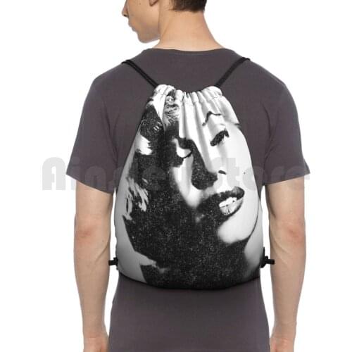 Marilyn Monroe In Vintage Black-N-White Backpack Drawstring Bag Riding Climbing Gym Bag Marilyn Monroe Pinup Pinups