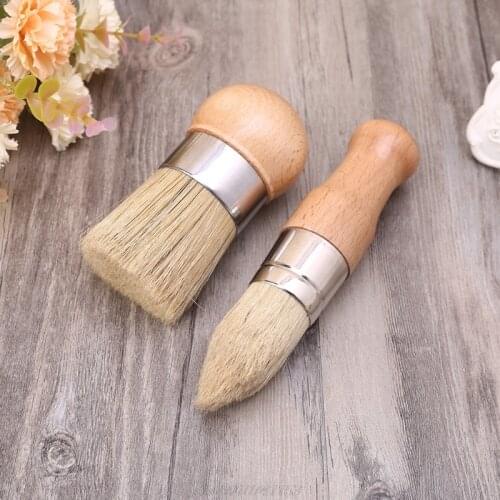 2Pcs/Set Round and Pointed Chalk Paint Wax Brush Ergonomic Wood Handle Natural Bristle Brushes Furniture Paint A14 21 Dropship