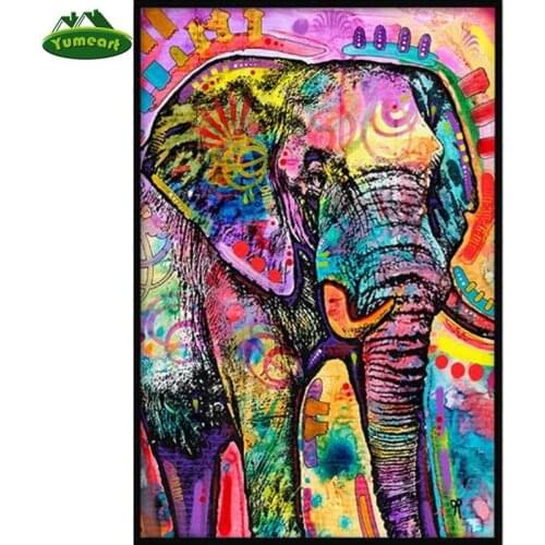 YUMEART Square Rhinestones Diamond Painting Colorful Elephants Wall Decor Handmade Diamond Mosaic Embroidery Cross Stitch Gift
