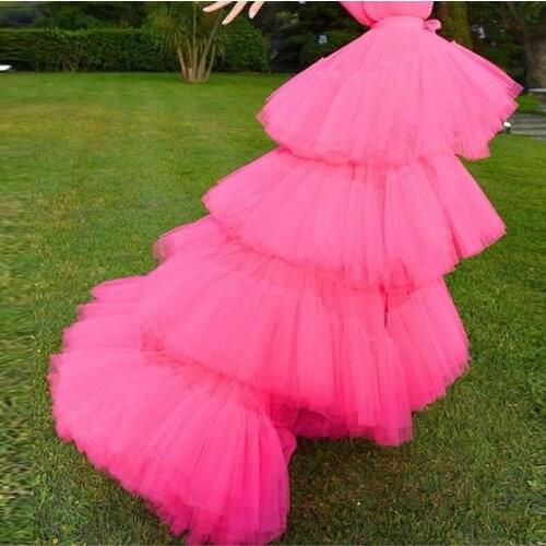 2019 Chic Puffy Fuchsia High Low Tulle Skirts Women Tiered Ruffles Long Female Adult Tutu Skirt Bridal Tutu Skirt
