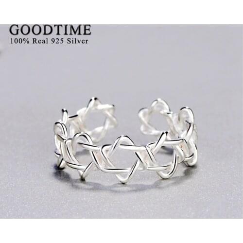 Genuine 925 Sterling Silver Ring Simple Style Star Twist Weave Ring Fashion Womens Open Ring Solid Silver 925 Jewelry Jewellery