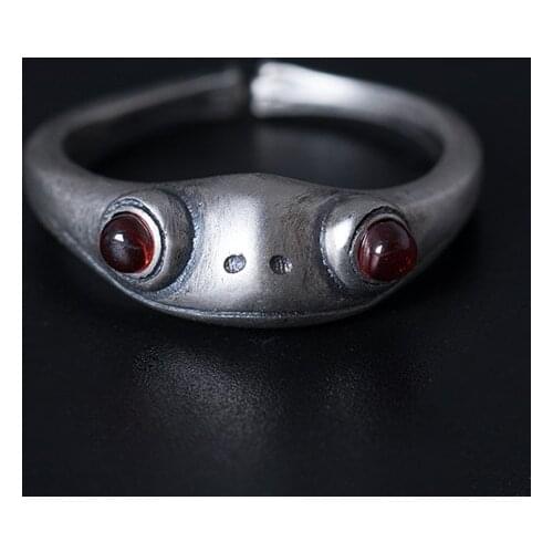 S925 sterling silver carnelian ring female personality retro frog prince ring opening adjustable Unisex Female Statement Rings