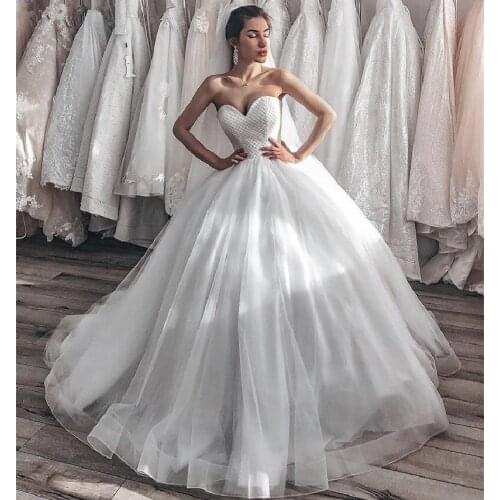 Sexy Sweetheart Tulle Wedding Dresses Sleeveless Backless A-Line Princess Wedding Gown With Lace Up Back vestido de noiva