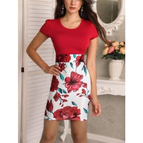 2019 Elegant Fashion Women Floral Office Work Dress Bodycon Summer Beach Evening Party Pencil Midi Dresses