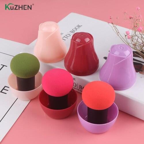 Make Up Sponge Portable Colorful Mushroom Head Dry & Wet Dual Purpose Powder Puff Clear With Floral Cosmetic Package 1pc