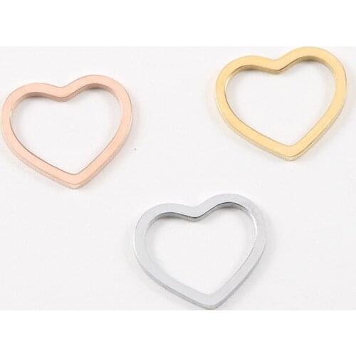 10pcs/Lot Mirror Polished Stainless Steel Hollow Heart Charms Connector for DIY Making Necklace Bracelet Jewelry 13*15mm