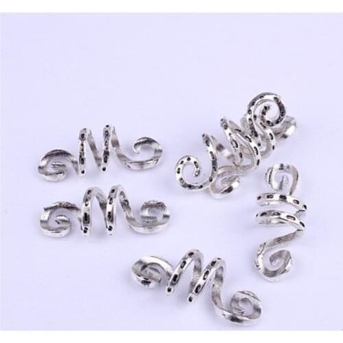 10PCS Vintage Metal Silver Gold Viking Spiral Hair Braid Dread Beard Dreadlock Beads Rings Tube Clips For Hair Accessories